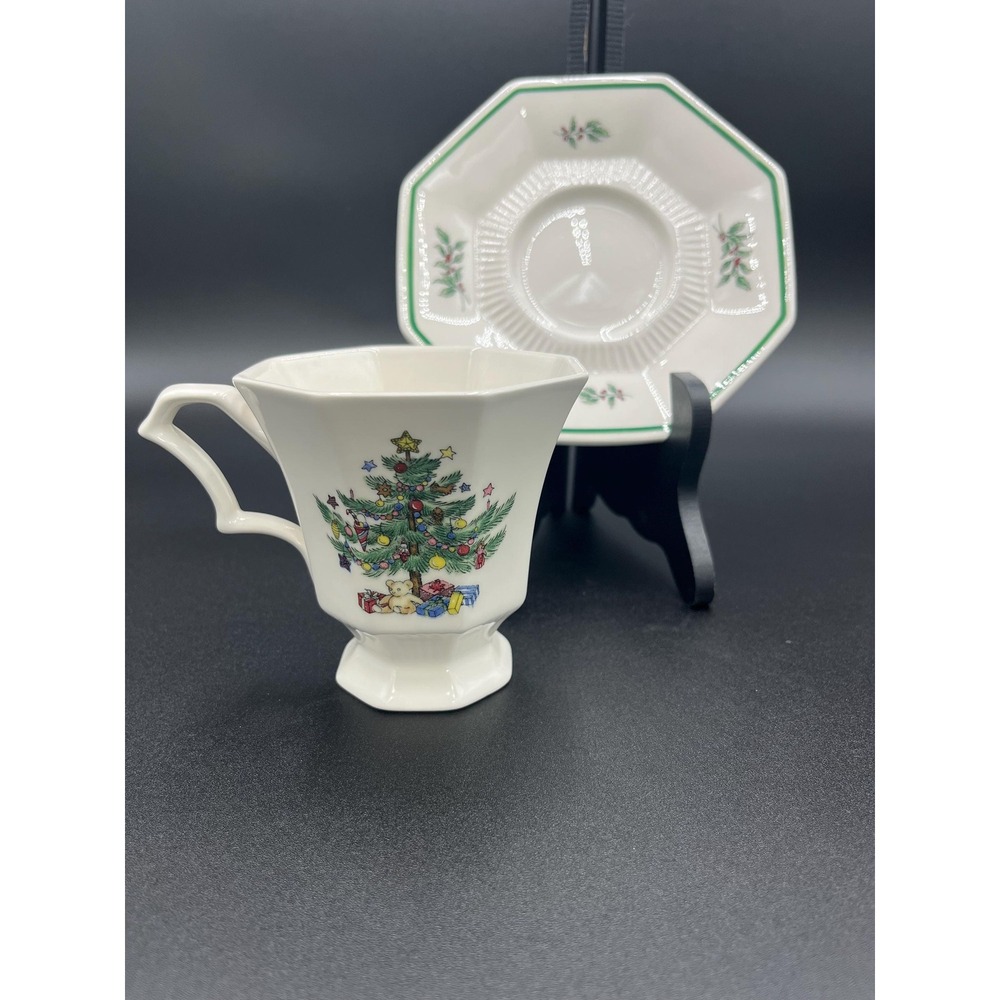 Vintage Nikko Christmastime Tea Cup Set: Octagon Christmas Tree China